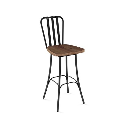 30" Bond Barstool with Wood Seat Medium Brown/Black Metal - Amisco