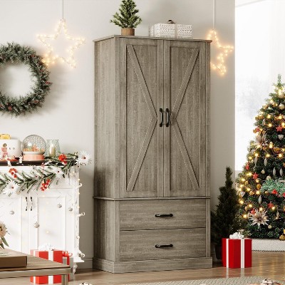 Wood Kitchen Pantry Cabinet with Drawers & Adjustable Shelves,Multi-Room Storage for Kitchen,Dining, Living Room,Bathroom & Offic
