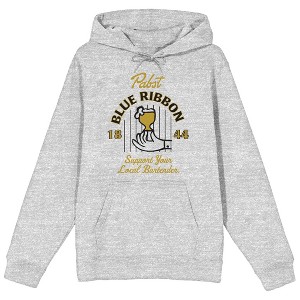 Pabst Blue Ribbon Logo 1844 Support Your Local Bartender Men's Athletic Heather Gray Hoodie - 1 of 2