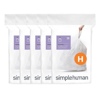 simplehuman Code H Custom Fit Drawstring Trash Bags, 240 Roll Pack, 35  Liter / 8 Gallon, White 