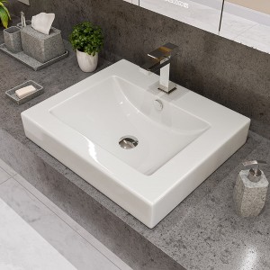 ALFI  ABC701 White 24Inch Rectangular Semi Recessed Ceramic Sink with Faucet Hole - 1 of 4