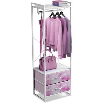 Sorbus Clothing Rack with 2 Drawers -Wood Top, Steel Frame, and fabric Drawers Storage Organizer for Hanging Shirts, Dresses, and more (Tie Dye Pink)