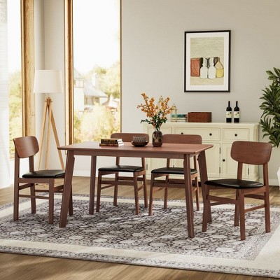 5-Piece Dining Table Set With 4 Upholstered Chairs, Dining Table, Seat Cushion, Support Rod Wooden Table Chairs Set For Dining Room, Kitchen