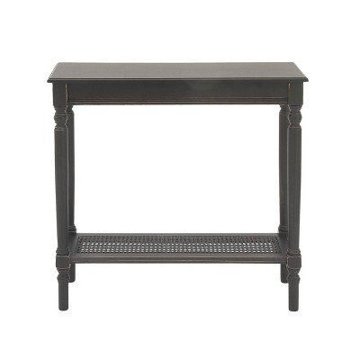 Black Wood Console Table with Glass Shelf and Storage