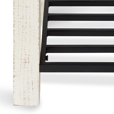 Rustic White Solid Wood & Iron Shoe Storage Bench, 36"x14"x20"