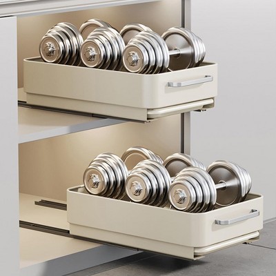 Slide Out Kitchen Organizer, Heavy Duty Cabinet Storage Drawer with Drip Tray, Multi-Purpose Dish Drainer Rack, Space Saving Cupboard Shelf Organizer