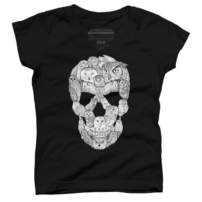 Girl's Design By Humans Sketchy Owl Skull By Dinny T-Shirt