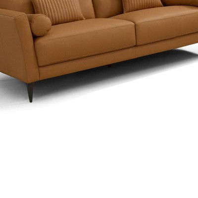 68" Saddle Tan Leather Loveseat with Metal Legs