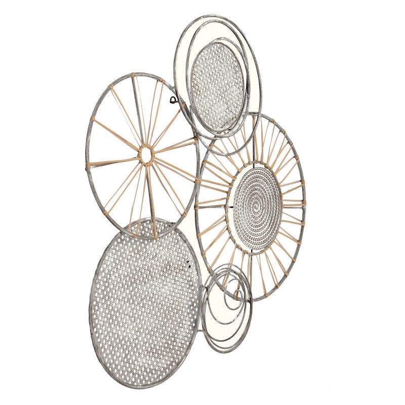 Nobu Circular Moments Iron and Rattan Multiple Sized Disc Framed Wall Sculpture - StyleCraft, 3 of 8