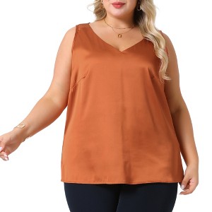 Agnes Orinda Women's Plus Size Silky Satin V Neck Casual Sleeveless Summer Basic Tank Tops - 1 of 4