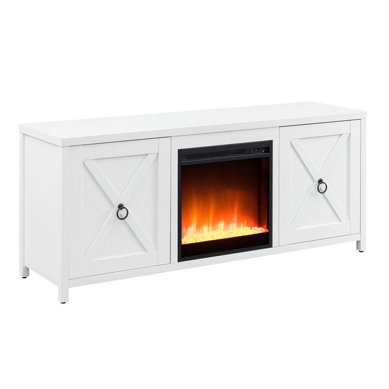 White TV Stand with Crystal Fireplace Insert - Henn&Hart, 2 of 10