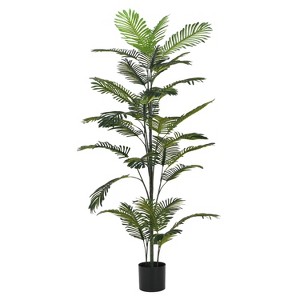 Gulches 86in Artificial Palm Tree in Pot Green Polyester Leaves Indoor Outdoor Tropical Decor Large Faux Plant with Bendable Fronds - 1 of 4
