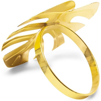Set of 12 Tropical Leaf Gold Napkin Rings Holder for Dinner Table Wedding Event, 1.7 inches