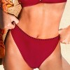Women's Solid Red High-Waisted Whipstitch Trim Bikini Bottoms - Cupshe - 4 of 4