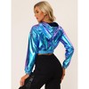 Allegra K Women's Crop Hoodies Holographic Shiny Metallic Sweatshirts - 3 of 4