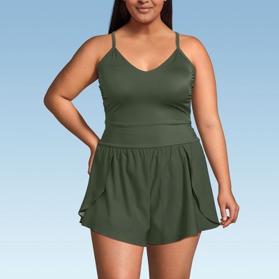 Lands' End Women's Tugless Strappy X-Back Romper Swimsuit