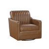 Luxurious Brown Swivel Chair Breathable Faux Leather Upholstered Channel Stitched Back Living Room Furniture 1pc - 3 of 4