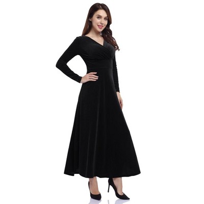 WhizMax Women Velvet V-Neck Long Dress with Cinched Waist and Flowy dress