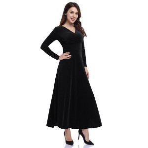 WhizMax Women Velvet V-Neck Long Dress with Cinched Waist and Flowy dress - 1 of 4
