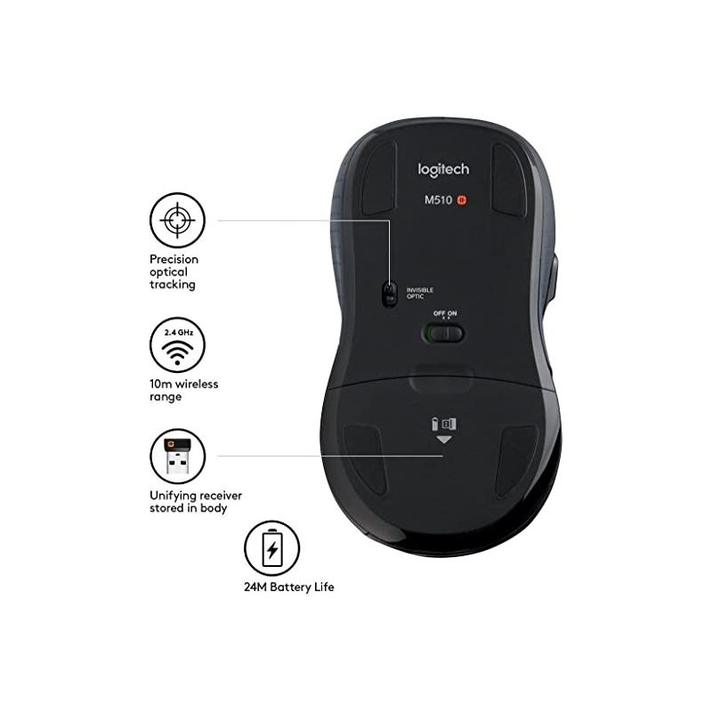 Logitech Mouse M510 Wireless Computer with USB Unifying Receiver, 3 of 6