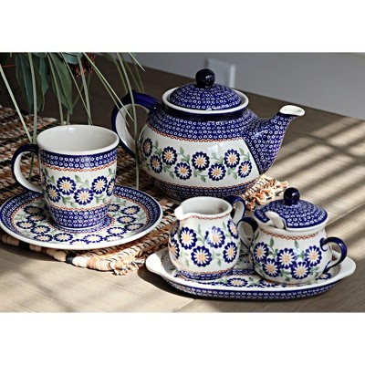 Handcrafted Ceramic Peach Blossom Sugar & Creamer Set with Tray