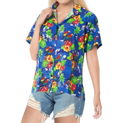 LA LEELA Women's Button Down Blouses Summer Party Blouse Shirt Floral Colourful Blouses Short Sleeve Dress Shirts Hawaiian T Shirt