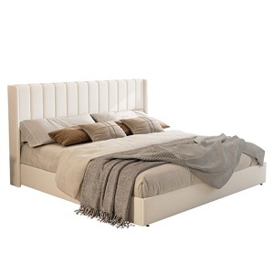 AMERLIFE Lift Up Storage Bed Frame with Vertical Channel Tufted Headboard and Wingback - 1 of 4