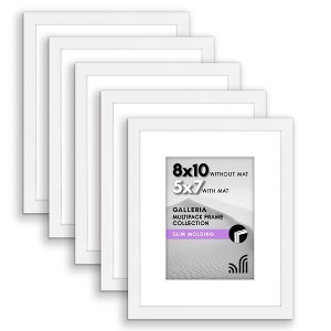 Americanflat 8x10 Picture Frame in White - Displays 5x7 With Mat and 8x10 Without Mat - Set of 5 Frames - Sawtooth Hanging Hardware - 1 of 4