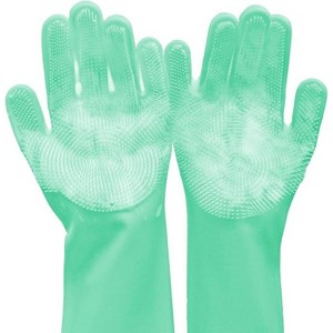 Paaaawaters 1 set Pink blue dishwashing gloves, suitable for housework, kitchen, durable silicone - 1 of 4