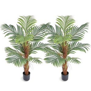VEVOR Artificial Palm Tree, 4 FT Tall Faux Plant, Secure PE Material & Anti-Tip Tilt Protection Low-Maintenance Plant, Lifelike Green Fake Tree - 1 of 4