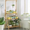 3 Tier Heavy Duty Bamboo Plant Stand Foldable Corner Planter Indoor Flower Pots Display Rack for Outdoor Garden Balcony & Patio - 2 of 4