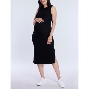 Women's Crew Neck Rib Knit Sleeveless Midi Dress | Motherhood Maternity - 1 of 4