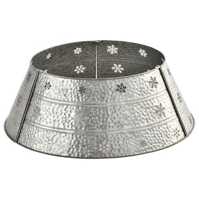 HOMCOM Christmas Tree Collar, Steel Tree Ring Skirt Home Xmas Decoration with Snowflake Print, 26" Base, Silver