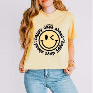 Simply Sage Market S.W.Smiley Happy Days Ahead Smiley Face Boxy Crop Top - 1 of 4
