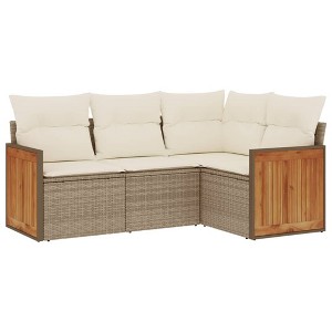 vidaXL Garden Sofa Set Beige PE rattan, powder-coated steel, 100% polyester - 1 of 4