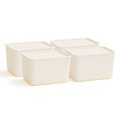 Iris USA 4Pack Large Stackable Lidded Basket Storage Organizer Bins, Off White