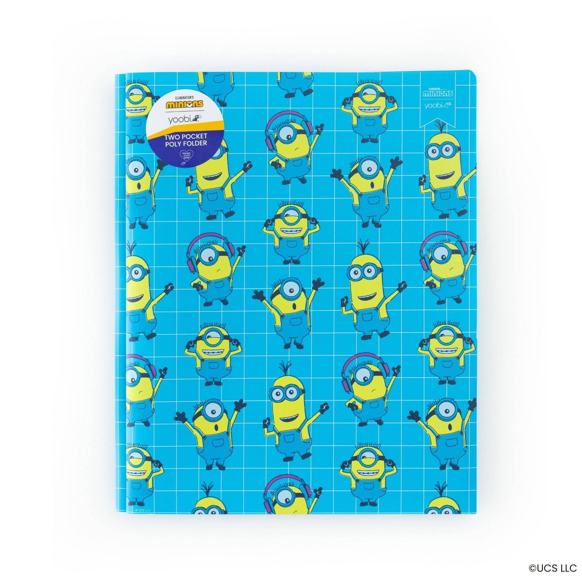 Yoobi Minions Poly Prong 2 Pocket Files Neon Minions Grid Blue/Yellow