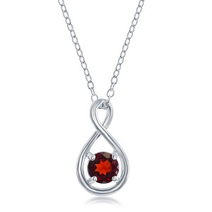 Simona Sterling Silver Round 5mm Gem Infinity Design Necklace - Garnet - Red - 16+2 Inch - 1 of 2
