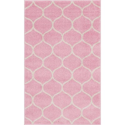 Photo 1 of Unique Loom Trellis Frieze Collection Area Rug-Modern Morroccan Inspired Geometric Lattice Design, 2 x 3 ft, Pink/Ivory
