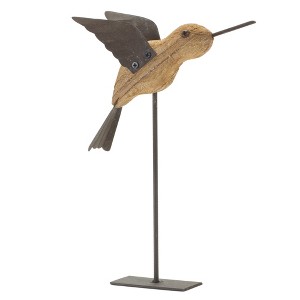HomeRoots Set of Two 8" Natural Wood And Metal Bird Figurine Tabletop Sculpture - 1 of 4