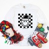 S.W.Smiley Checkered Christmas Wink - Women's Garment Dyed Long Sleeve Graphic T-Shirt - 2 of 4