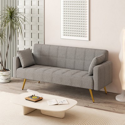71.26" Teddy Velvet 3-Seater Sofa with Adjustable Backrest and Two Throw Pillows - ModernLuxe