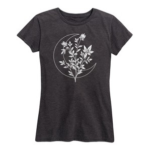 Women's - Instant Message - Celestial Floral Crescent Moon Short Sleeve Graphic T-Shirt - 1 of 4