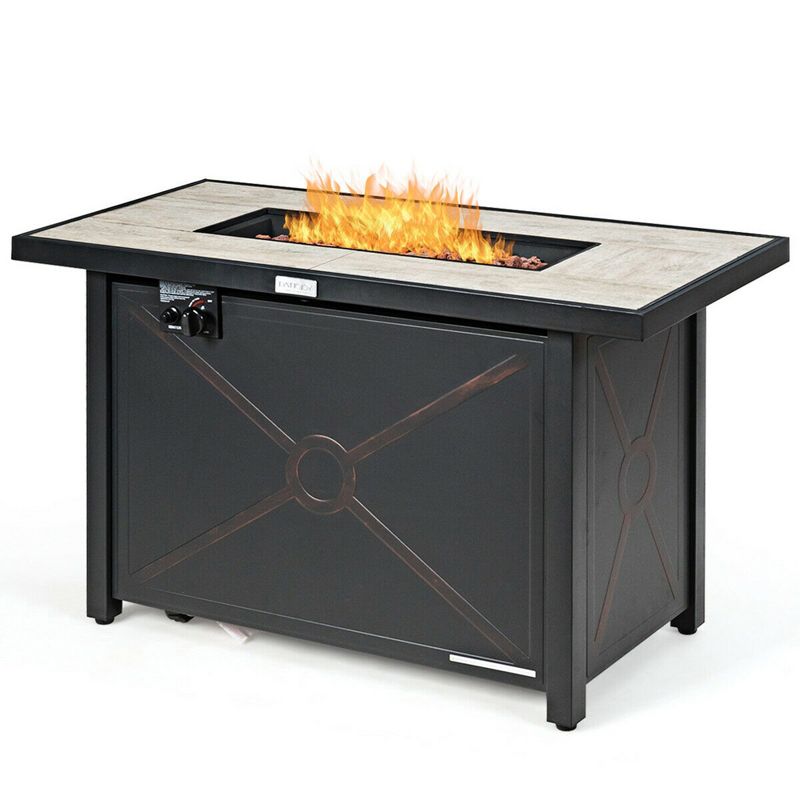 Costway 60,000 BTU 42'' Rectangular Propane Gas Fire Pit Heater Outdoor Table W/ Cover, 1 of 11