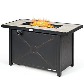 Costway 60,000 BTU 42'' Rectangular Propane Gas Fire Pit Heater Outdoor Table W/ Cover