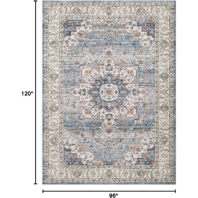 Vintage Floral Print Area Rug,Traditional Washable Indoor Boho Carpet Low Pile Non-Shedding Floor Mat with Non-Slip Rubber Backing