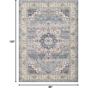 Vintage Floral Print Area Rug,Traditional Washable Indoor Boho Carpet Low Pile Non-Shedding Floor Mat with Non-Slip Rubber Backing - 1 of 4