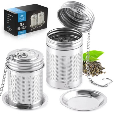 Zulay Kitchen Tea Ball Infuser - Stainless Steel Tea Infusers For Loose Tea With Chain Hook & Saucer - Extra Fine Mesh Tea Strainer For Brew Tea, Spices & Seasonings