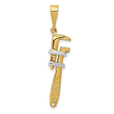 Black Bow Jewelry 14k Yellow Gold and White Rhodium 3D Two Tone Monkey Wrench Pendant
