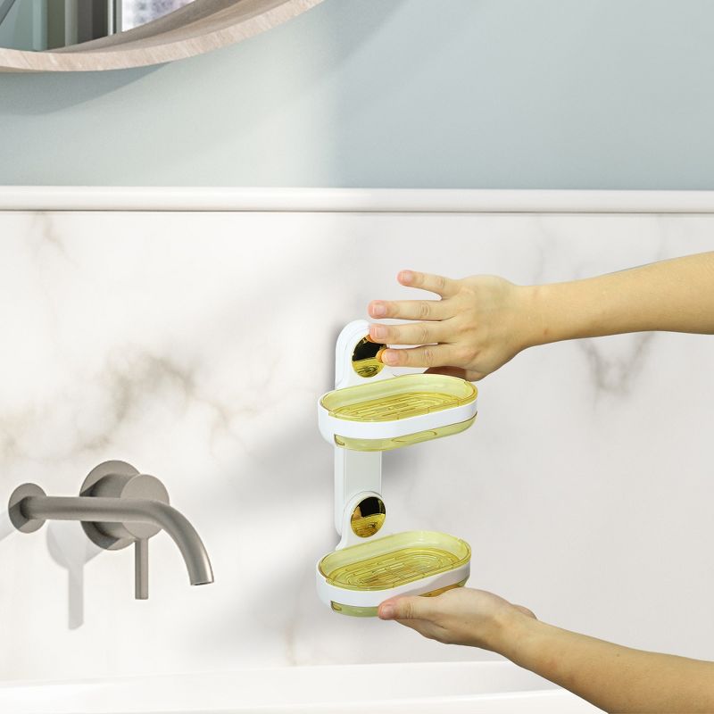 Unique Bargains Bathroom Kitchen Double Layer Wall Mounted Soap Dish 6.10"x4.13"x9.65", 3 of 7